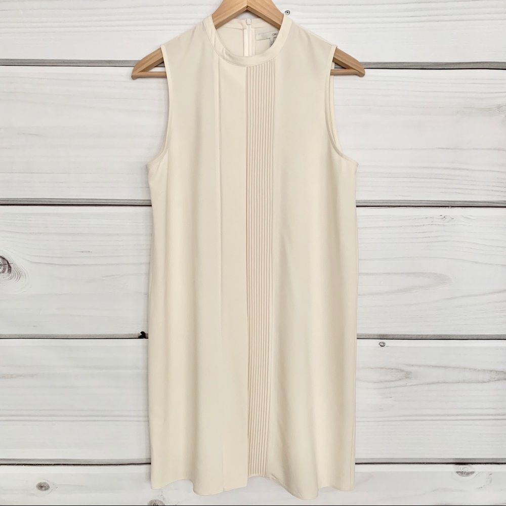 OAK + FORT Cream Sleeveless Shift Dress Pleats